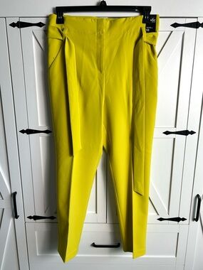 The Madie Pant High-Waist Tie-Belt Trousers in Bright Yellow